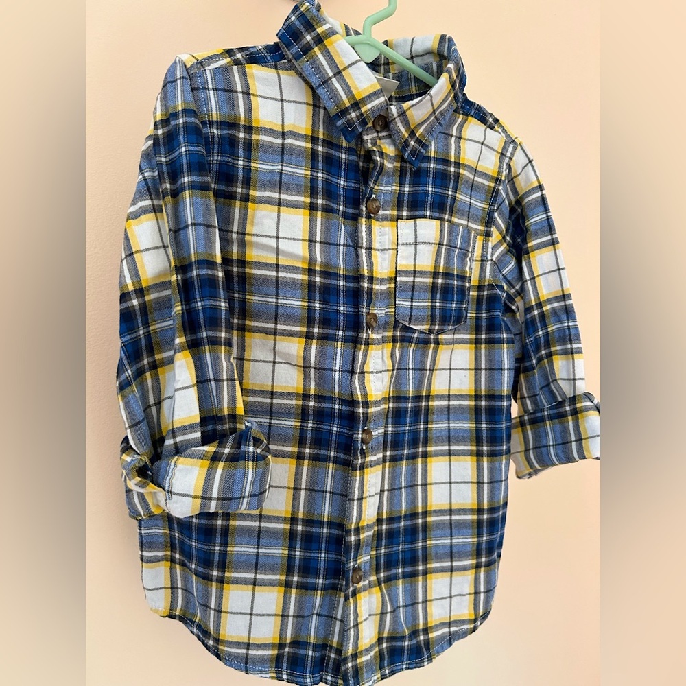 Crazy 8 Cotton Flannel Shirt | Boys 5T | Blue, Yellow & White Plaid Cozy Classic